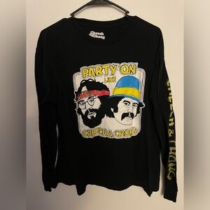 Cheech and Chong Long Sleeve T Shirt Graphic Tee Stoner Weed Black Cotton